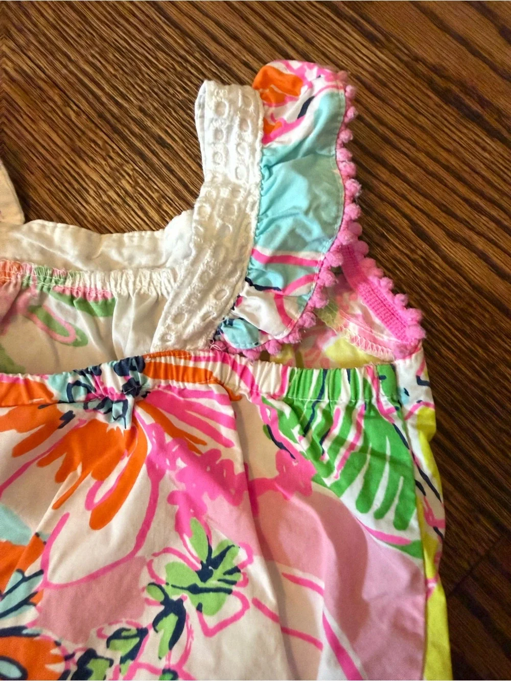 Lilly Pulitzer Girls Tropical Print Romper - Pink, Green, Aqua